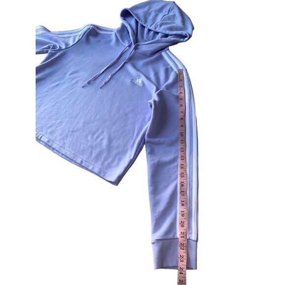 Adidas Lilac & White Essentials 3 Stripped Cropped Hooded Sweatshirt - Picture 10 of 12
